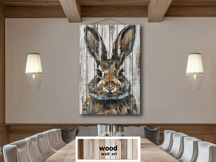Rabbit Portrait Distressed Wood Wall Art