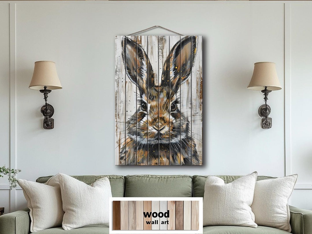 Rabbit Portrait Distressed Wood Wall Art