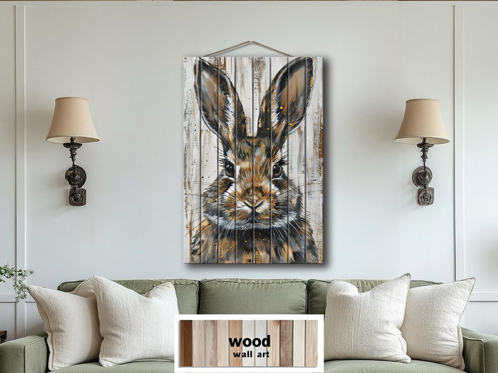 Rabbit Portrait Distressed Wood Wall Art