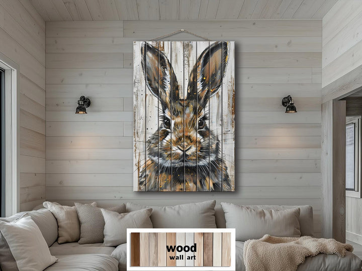 Rabbit Portrait Distressed Wood Wall Art