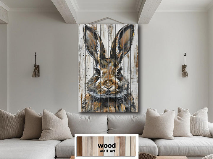 Rabbit Portrait Distressed Wood Wall Art
