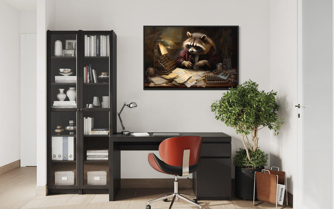 Raccoon Accountant Funny Office Decor Framed Canvas Wall Art