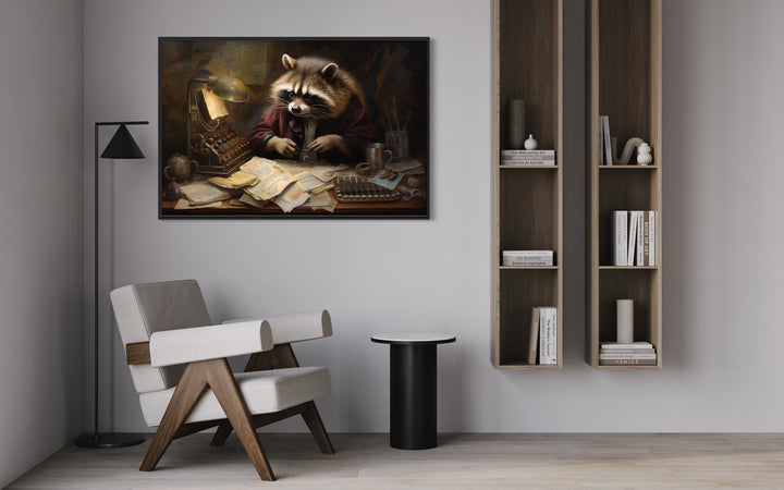 Raccoon Accountant Funny Office Decor Framed Canvas Wall Art