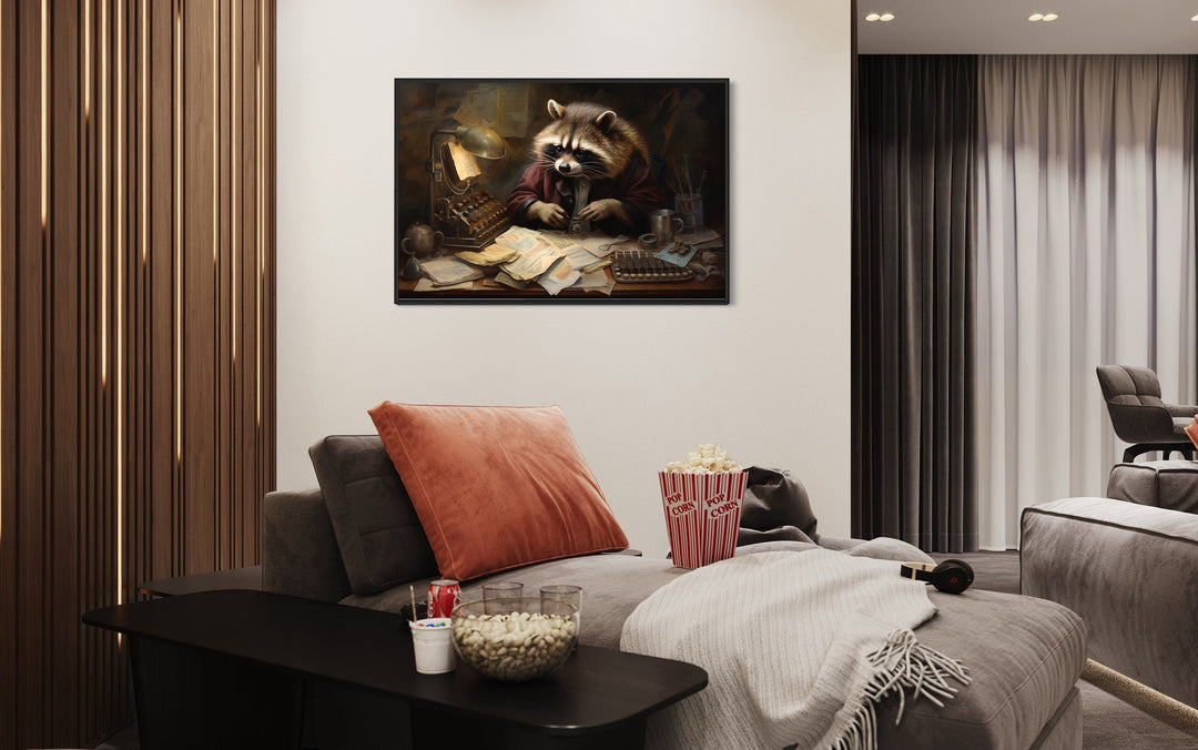 Raccoon Accountant Funny Office Decor Framed Canvas Wall Art