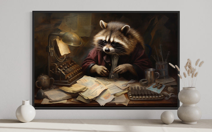 Raccoon Accountant Funny Office Decor Framed Canvas Wall Art