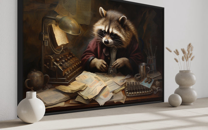 Raccoon Accountant Funny Office Decor Framed Canvas Wall Art