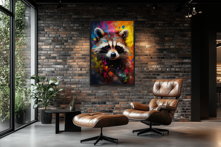 Raccoon Colorful Pop Art Graffiti Framed Canvas Wall Art