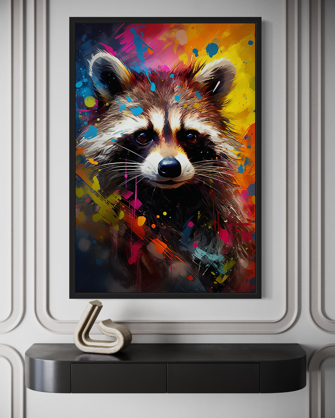 Raccoon Colorful Pop Art Graffiti Framed Canvas Wall Art