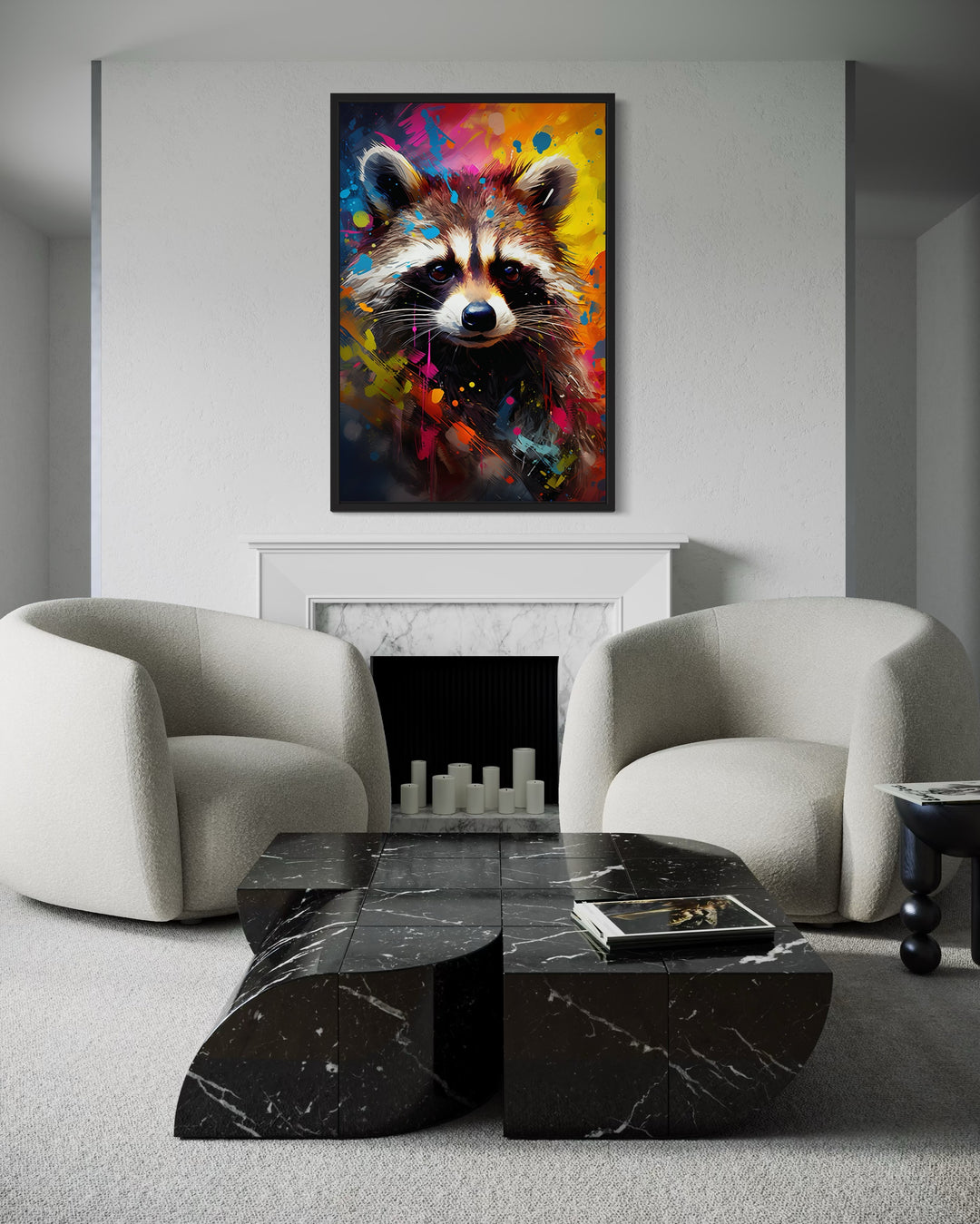 Raccoon Colorful Pop Art Graffiti Framed Canvas Wall Art