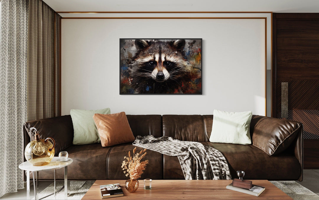 Raccoon Modern Pop Art Portrait Framed Canvas Wall Art