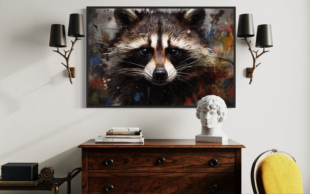 Raccoon Modern Pop Art Portrait Framed Canvas Wall Art