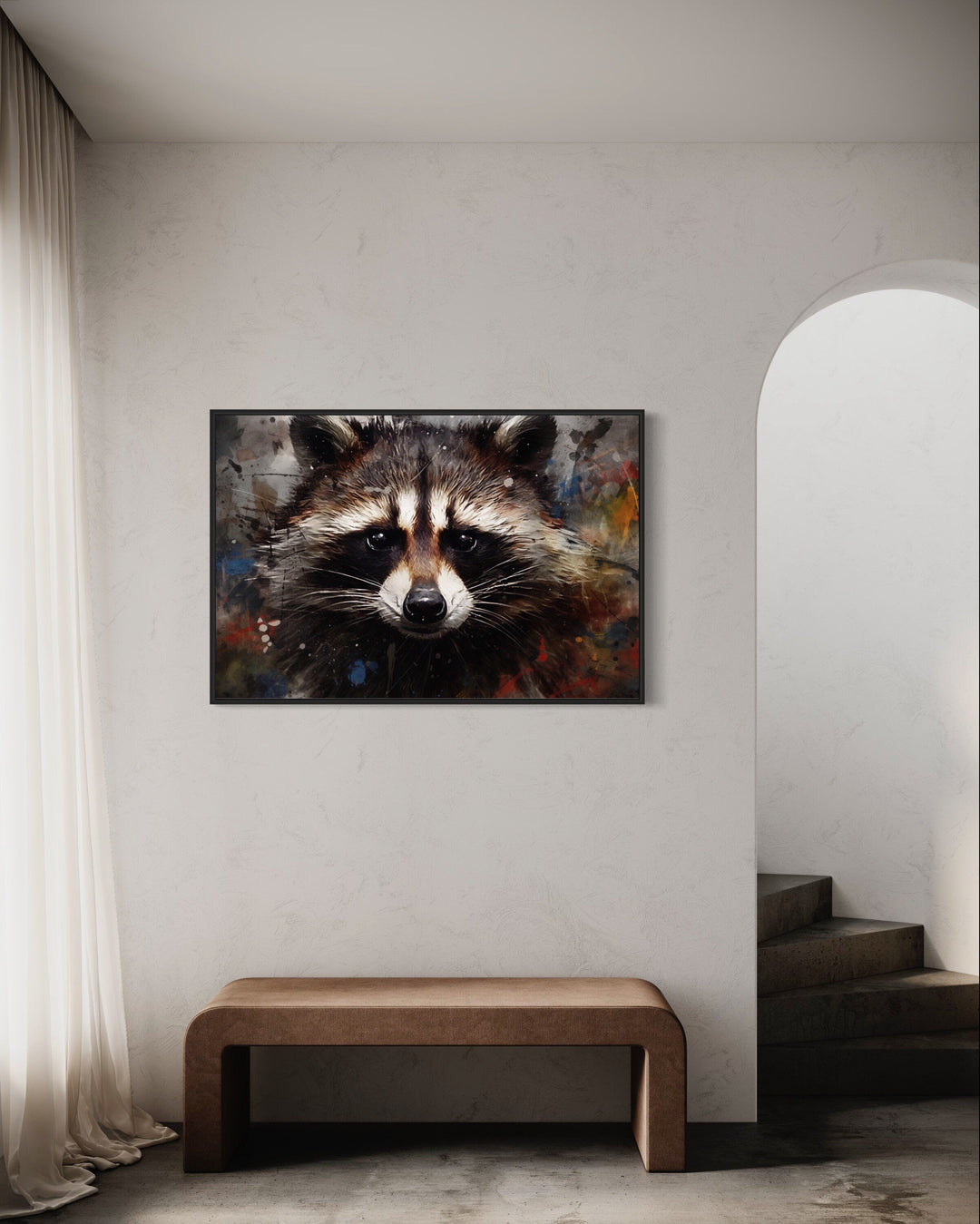 Raccoon Modern Pop Art Portrait Framed Canvas Wall Art