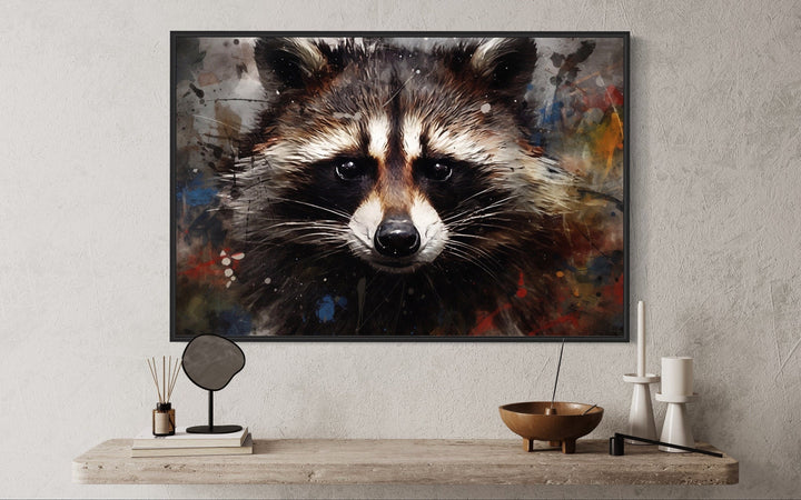 Raccoon Modern Pop Art Portrait Framed Canvas Wall Art