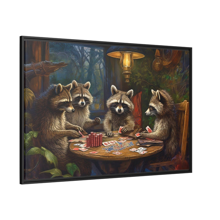 Raccoons Playing Poker Framed Canvas Wall Art For Man Cave Decor