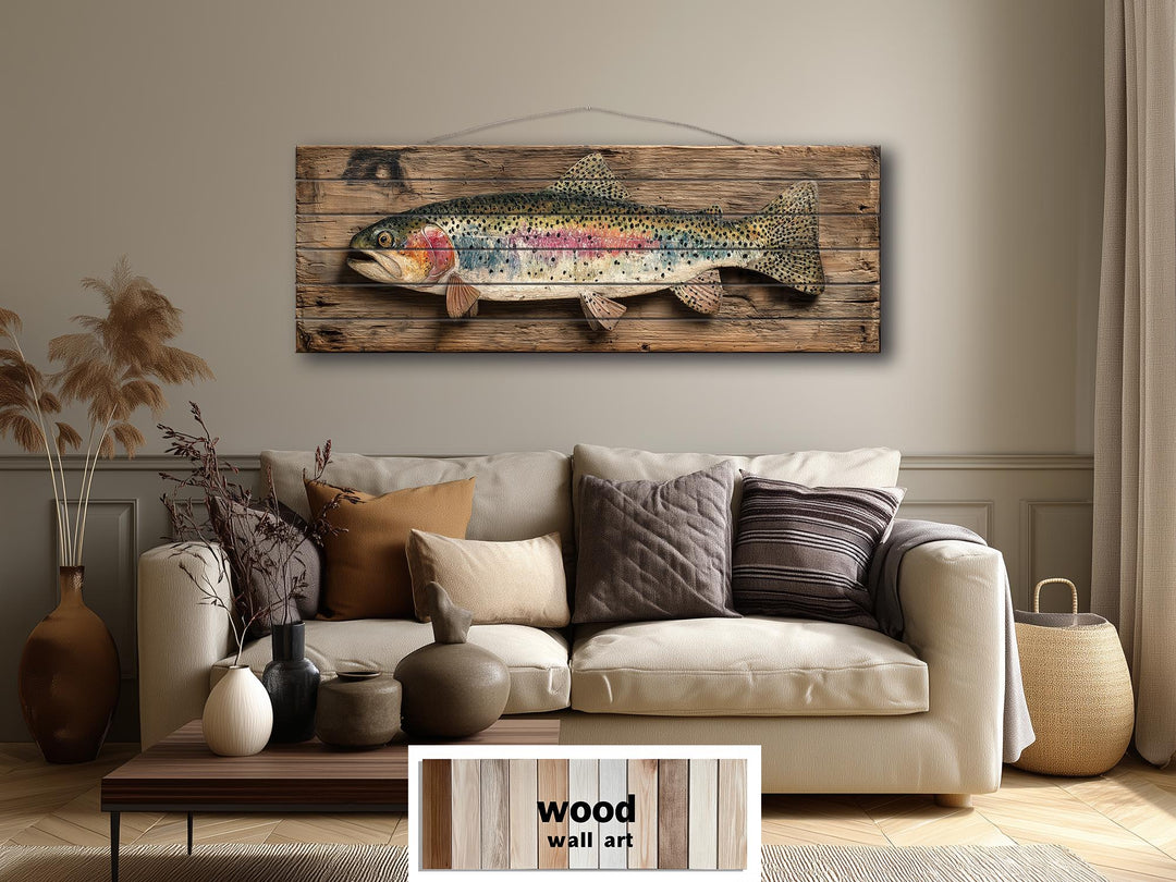 Rainbow Trout Distressed Wood Wall Art For Fishing Cabin Decor