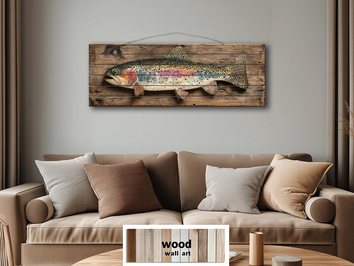 Rainbow Trout Distressed Wood Wall Art For Fishing Cabin Decor