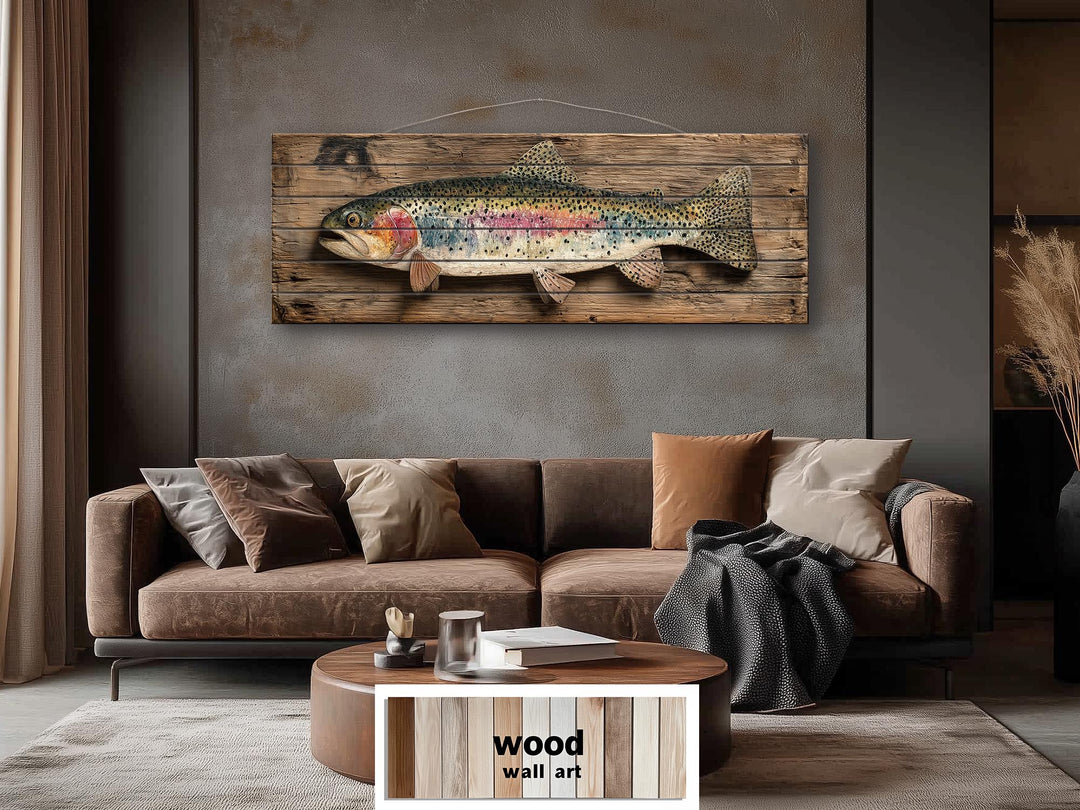 Rainbow Trout Distressed Wood Wall Art For Fishing Cabin Decor