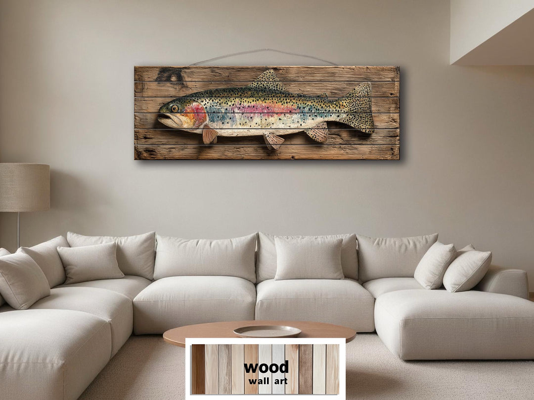 Rainbow Trout Distressed Wood Wall Art For Fishing Cabin Decor