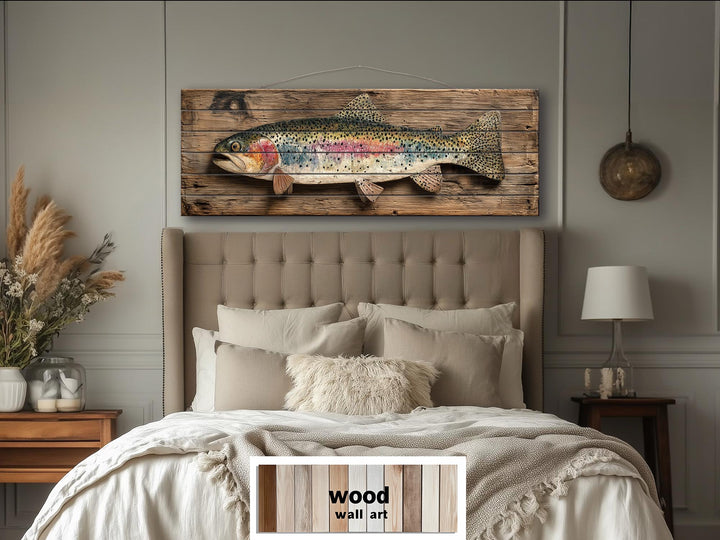 Rainbow Trout Distressed Wood Wall Art For Fishing Cabin Decor
