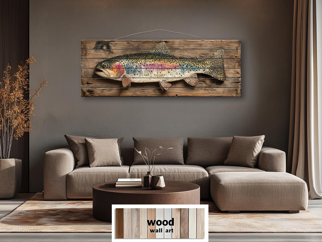 Rainbow Trout Distressed Wood Wall Art For Fishing Cabin Decor