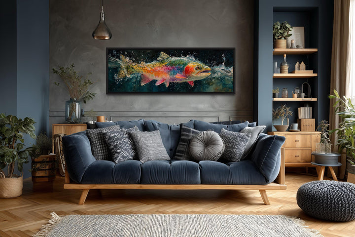 Rainbow Trout Jumping in Water Long Narrow Canvas Wall Art
