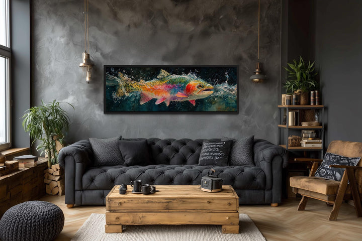 Rainbow Trout Jumping in Water Long Narrow Canvas Wall Art
