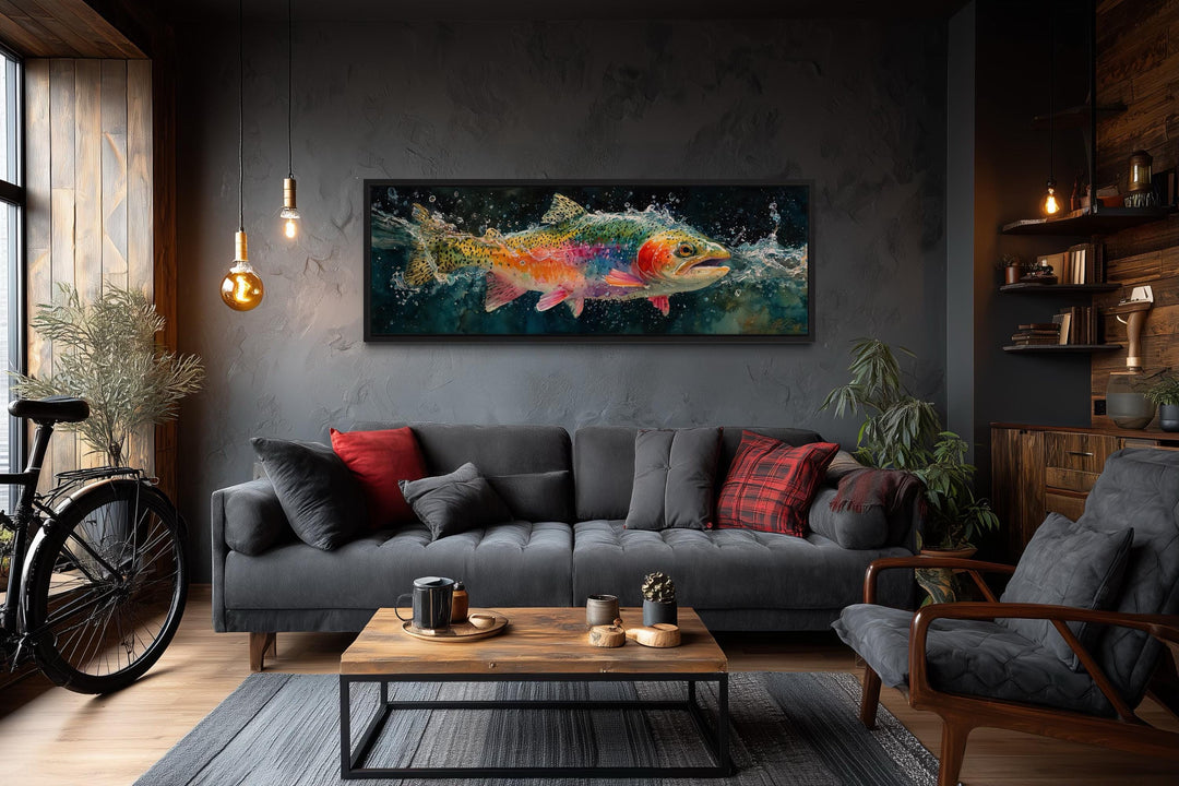 Rainbow Trout Jumping in Water Long Narrow Canvas Wall Art
