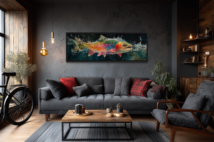 Rainbow Trout Jumping in Water Long Narrow Canvas Wall Art