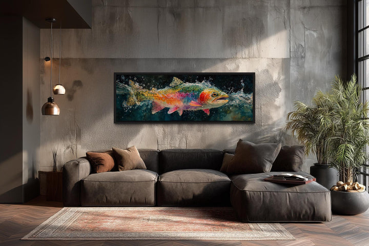 Rainbow Trout Jumping in Water Long Narrow Canvas Wall Art