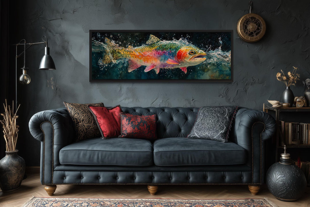 Rainbow Trout Jumping in Water Long Narrow Canvas Wall Art
