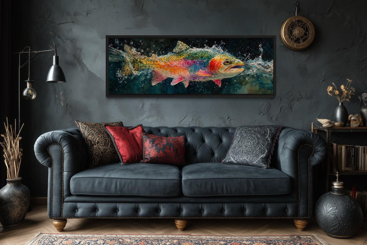 Rainbow Trout Jumping in Water Long Narrow Canvas Wall Art