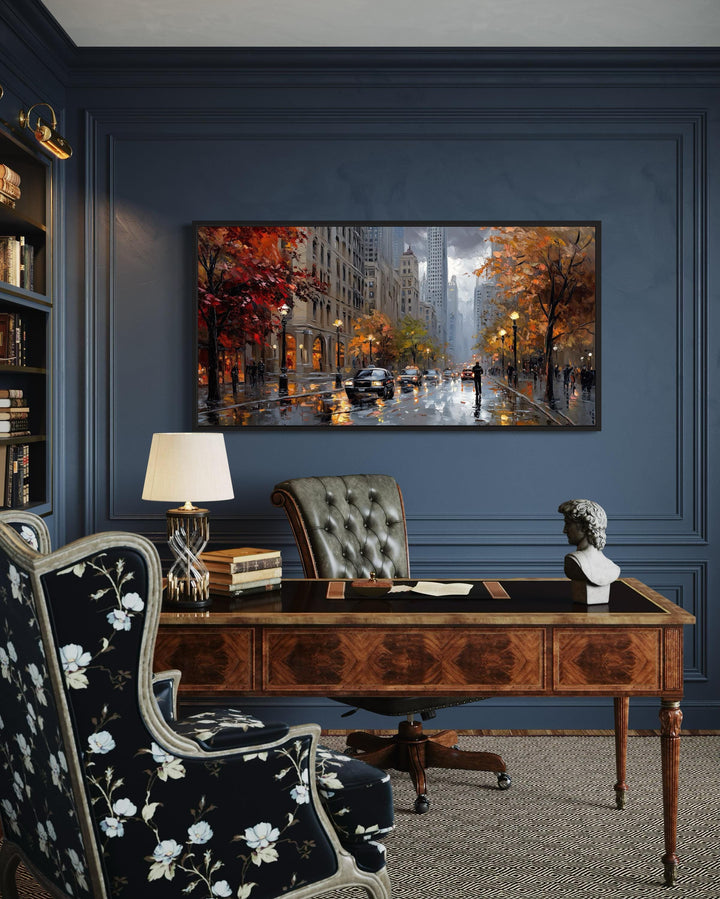 Rainy Chicago Street Framed Canvas Wall Art