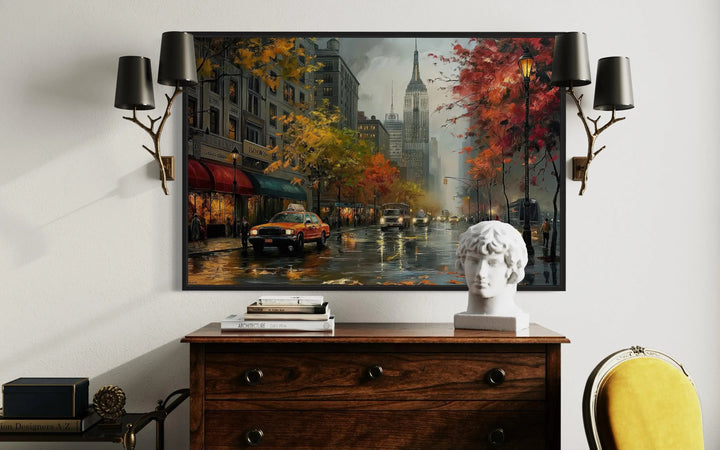 Rainy New York City Street Framed Canvas Wall Art