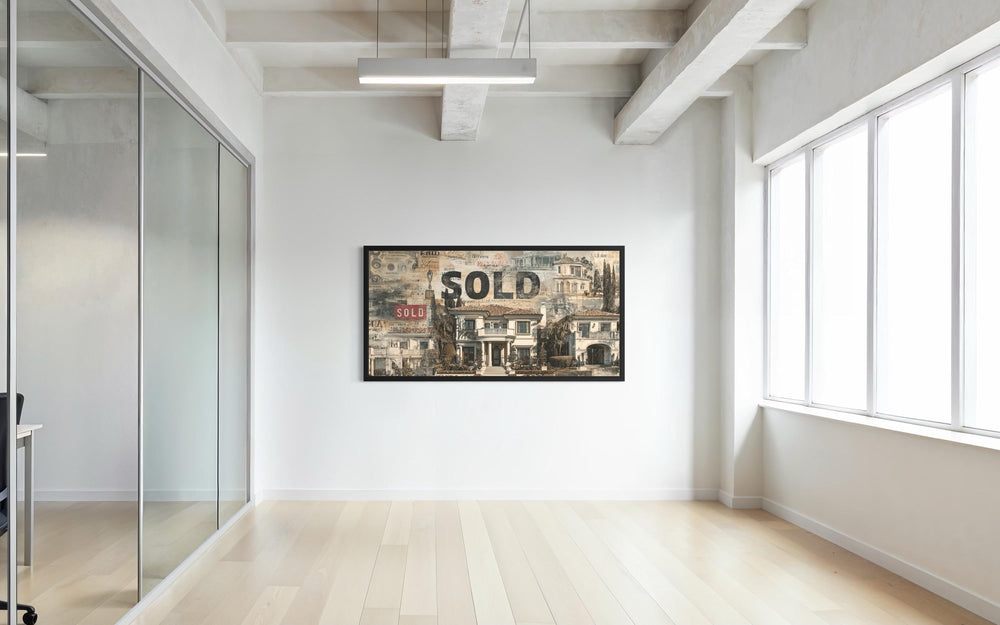 Real Estate Office Wall Art – Luxury Mansion Money Collage Print