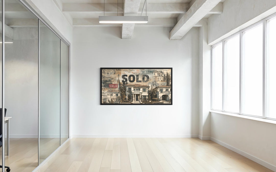 Real Estate Office Wall Art – Luxury Mansion Money Collage Print