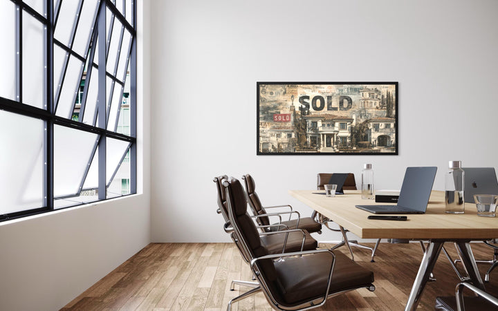 Real Estate Office Wall Art – Luxury Mansion Money Collage Print