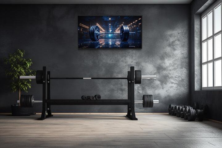 Realistic Barbell Painting Gym Framed Canvas Wall Art