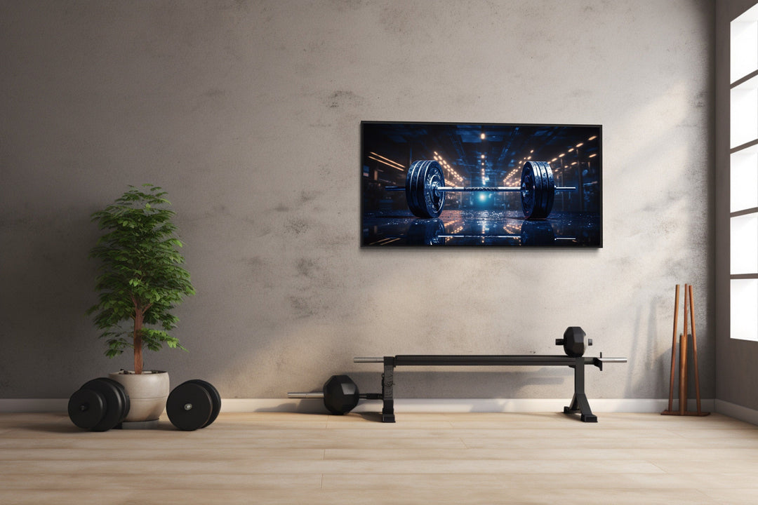 Realistic Barbell Painting Gym Framed Canvas Wall Art