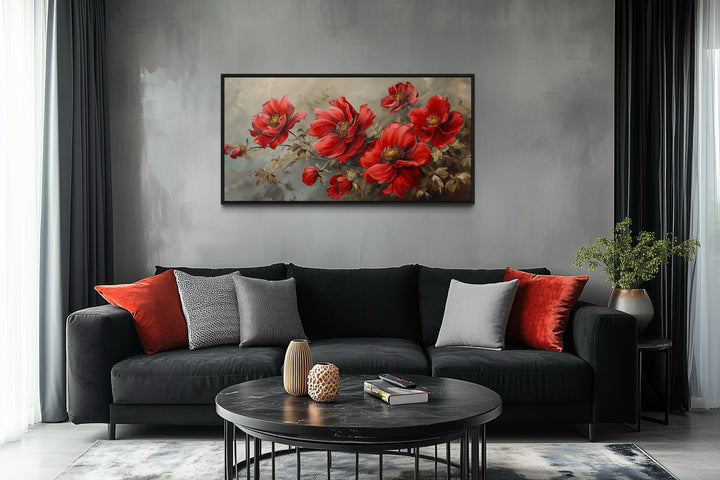 Red Abstract Flowers Framed Canvas Wall Art For Living Room Or Bedroom