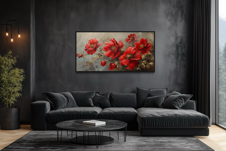 Red Abstract Flowers Framed Canvas Wall Art For Living Room Or Bedroom