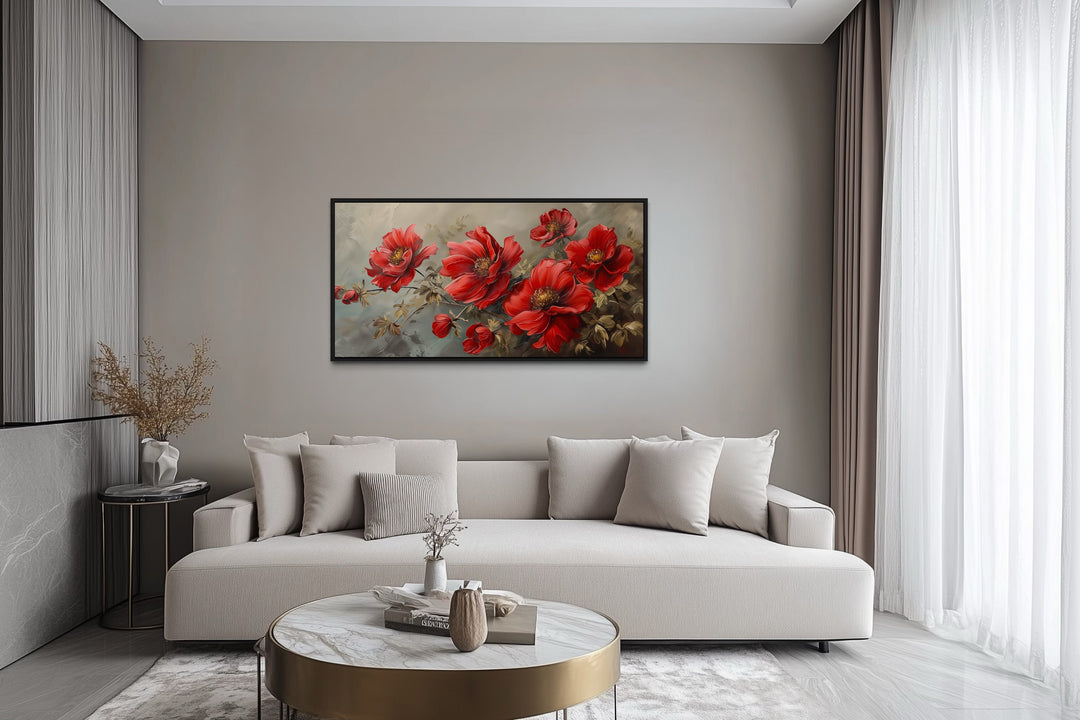 Red Abstract Flowers Framed Canvas Wall Art For Living Room Or Bedroom