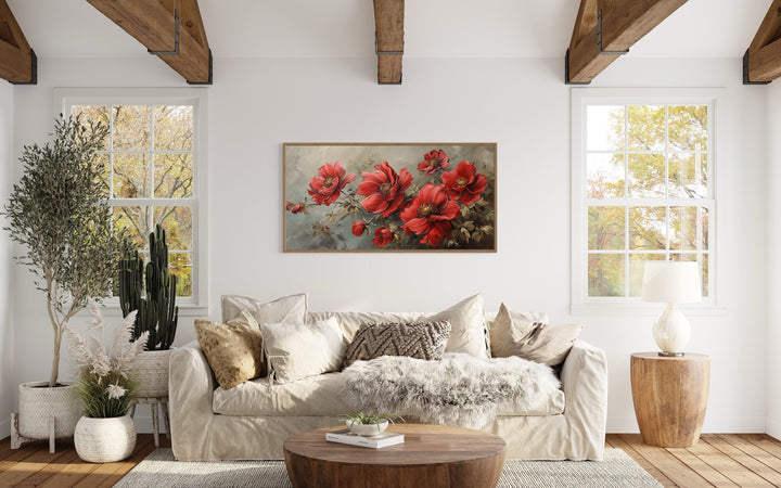 Red Abstract Flowers Framed Canvas Wall Art For Living Room Or Bedroom