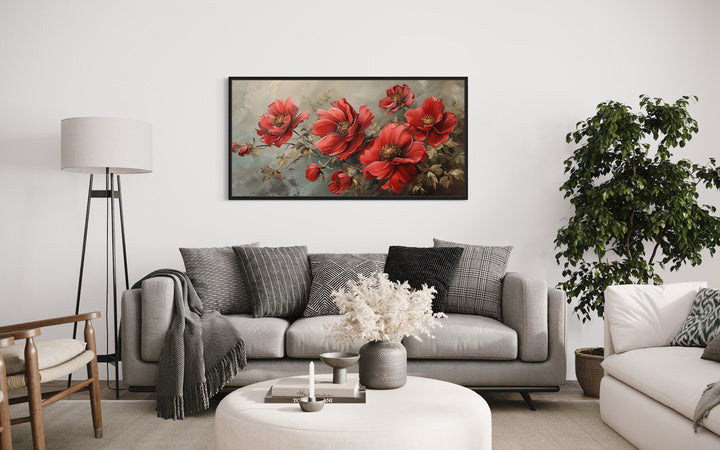 Red Abstract Flowers Framed Canvas Wall Art For Living Room Or Bedroom