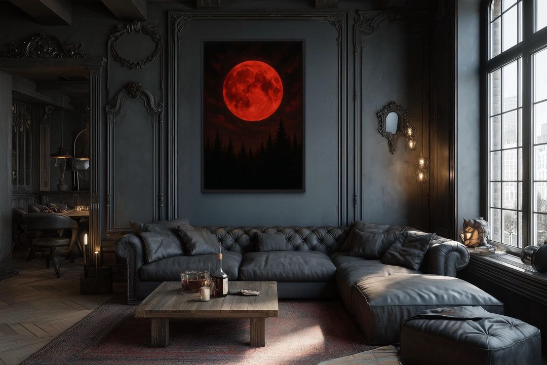Red Bloody Moon Gothic Canvas Wall Art