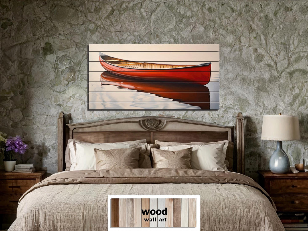 Red Canoe Distressed Wood Wall Art