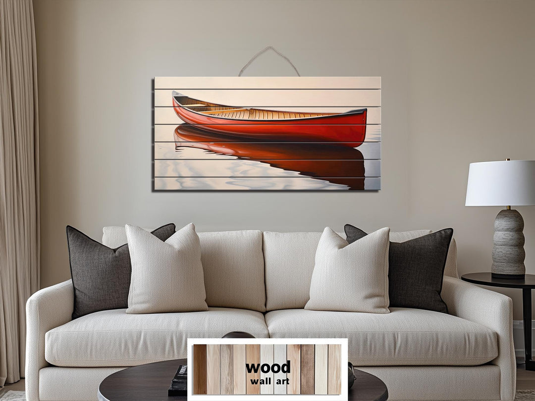 Red Canoe Distressed Wood Wall Art