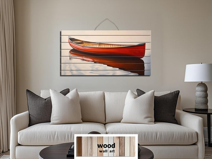 Red Canoe Distressed Wood Wall Art