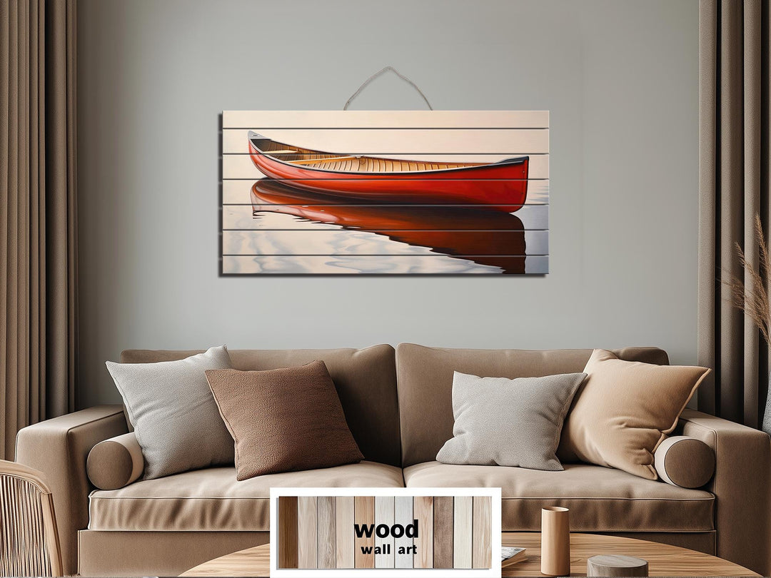 Red Canoe Distressed Wood Wall Art