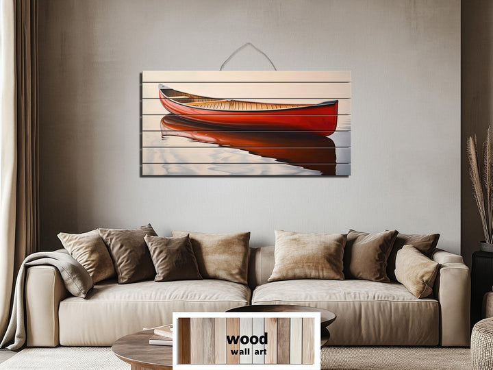 Red Canoe Distressed Wood Wall Art