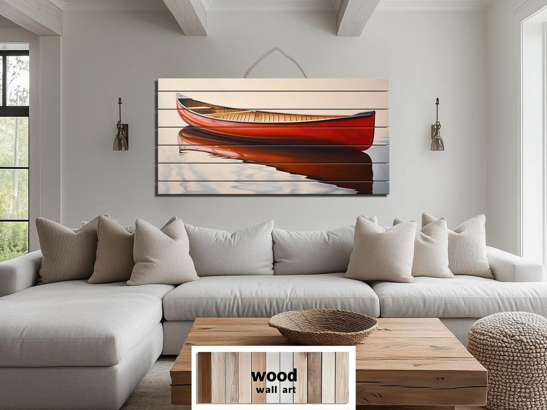 Red Canoe Distressed Wood Wall Art